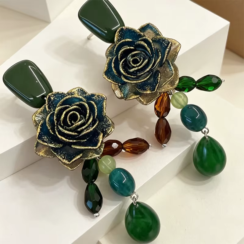 Boucles d'oreilles vintage à fleurs, bijoux élégants et exagérés, tendance pour femmes, pour soirée, tempérament raffiné W226
