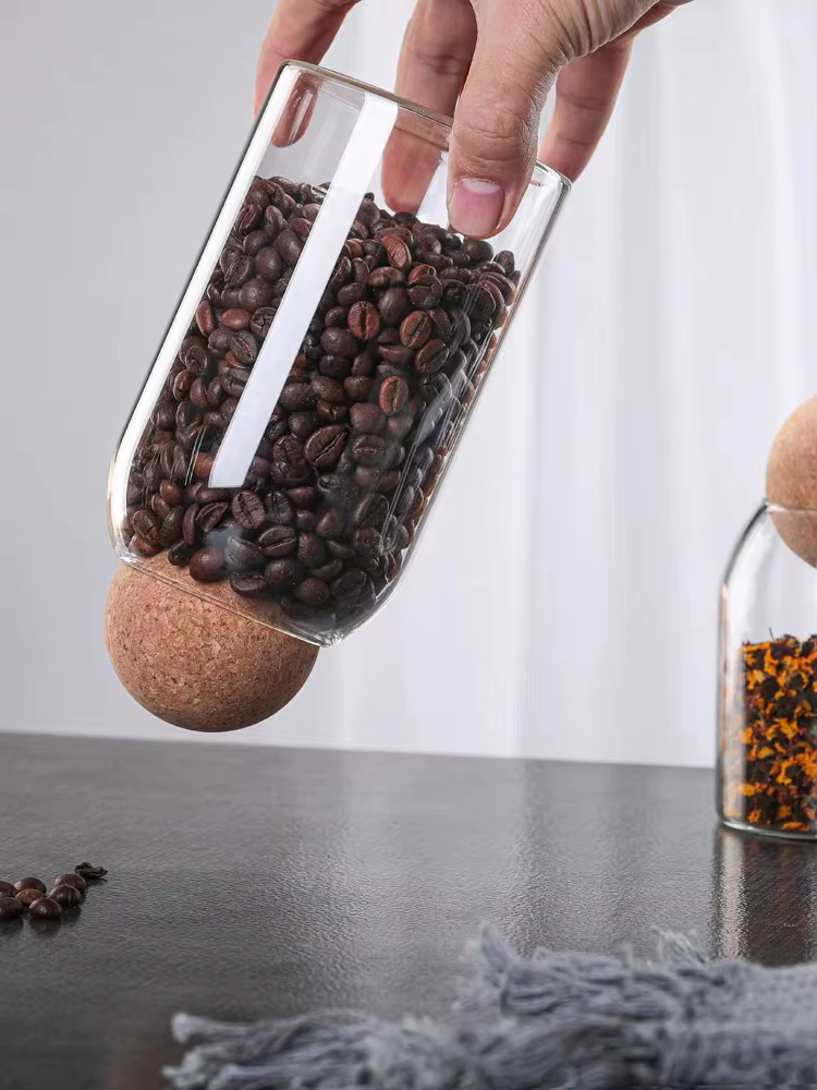 Pot scellé bouchon en liège en verre grains de café boîte de stockage de fruits secs cuisine alimentaire pot