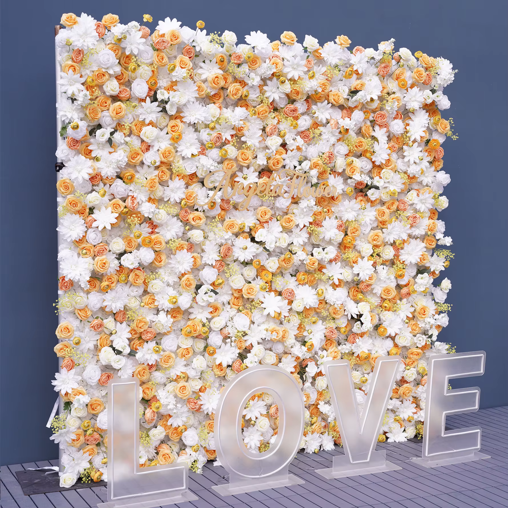 Rideau mural de fleurs artificielles Angela Flower A9077 Jaune Blanc 5D