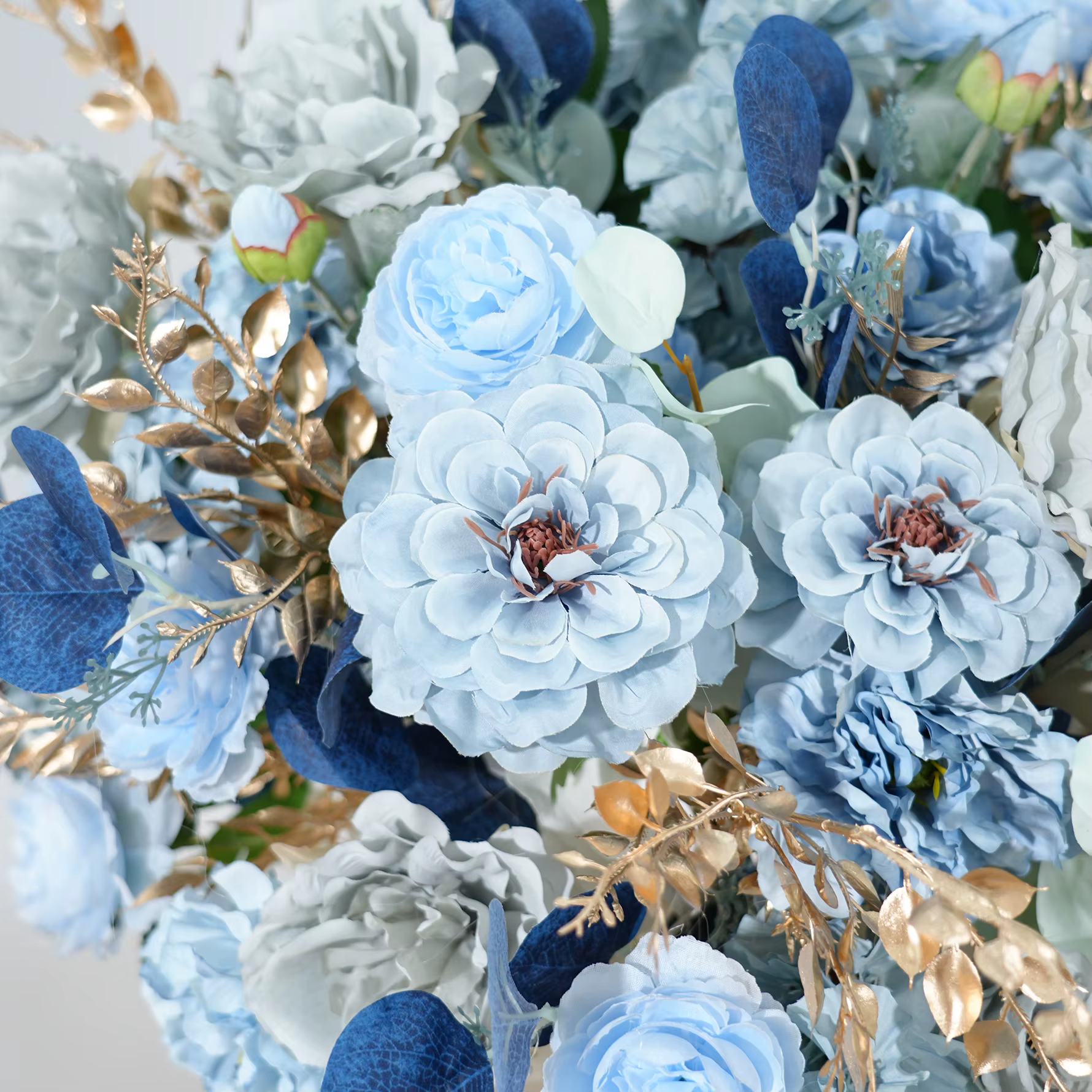 Haze bleu Eucalyptus pivoine feuille d'or centres de Table fleur boule décor mariage Banquet réception accessoires fenêtre affichage C8933