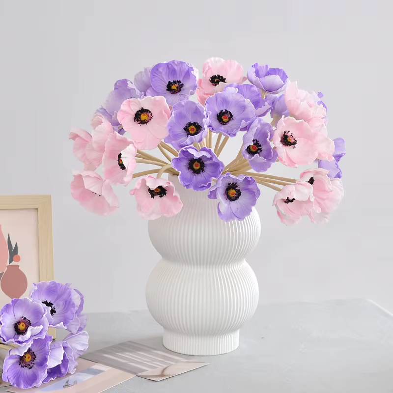 6pcs Branche de fleur de pavot de maïs au toucher réel Papaver Rhoeas artificiel pour bouquet de mariage décoration florale