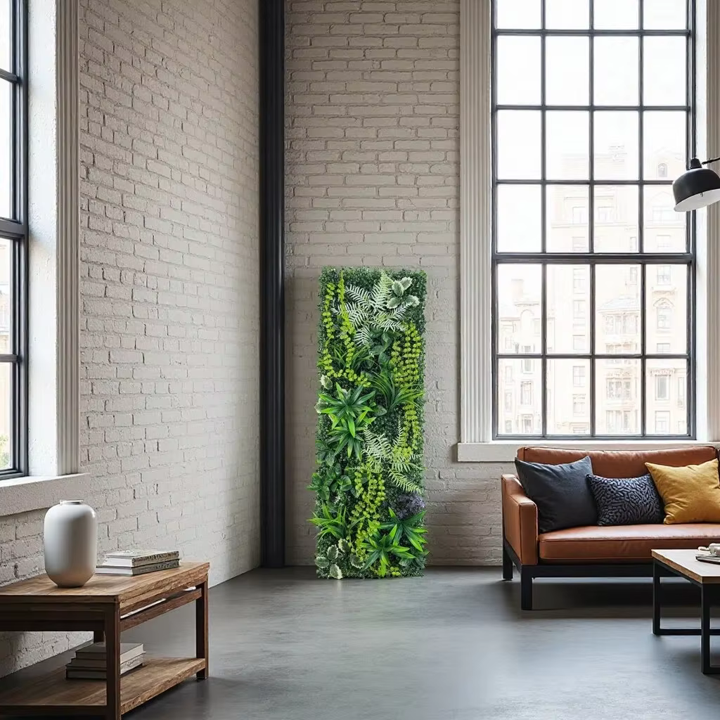 Panneau mural végétal artificiel 40x120cm avec herbe et fleurs