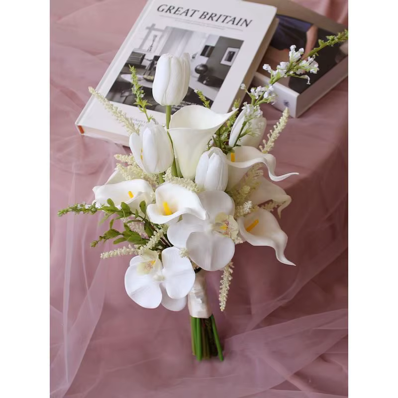 Bouquet de Mariée Blanche Bon Marché, Fleurs à Main de Fiancée, Stock Prêt