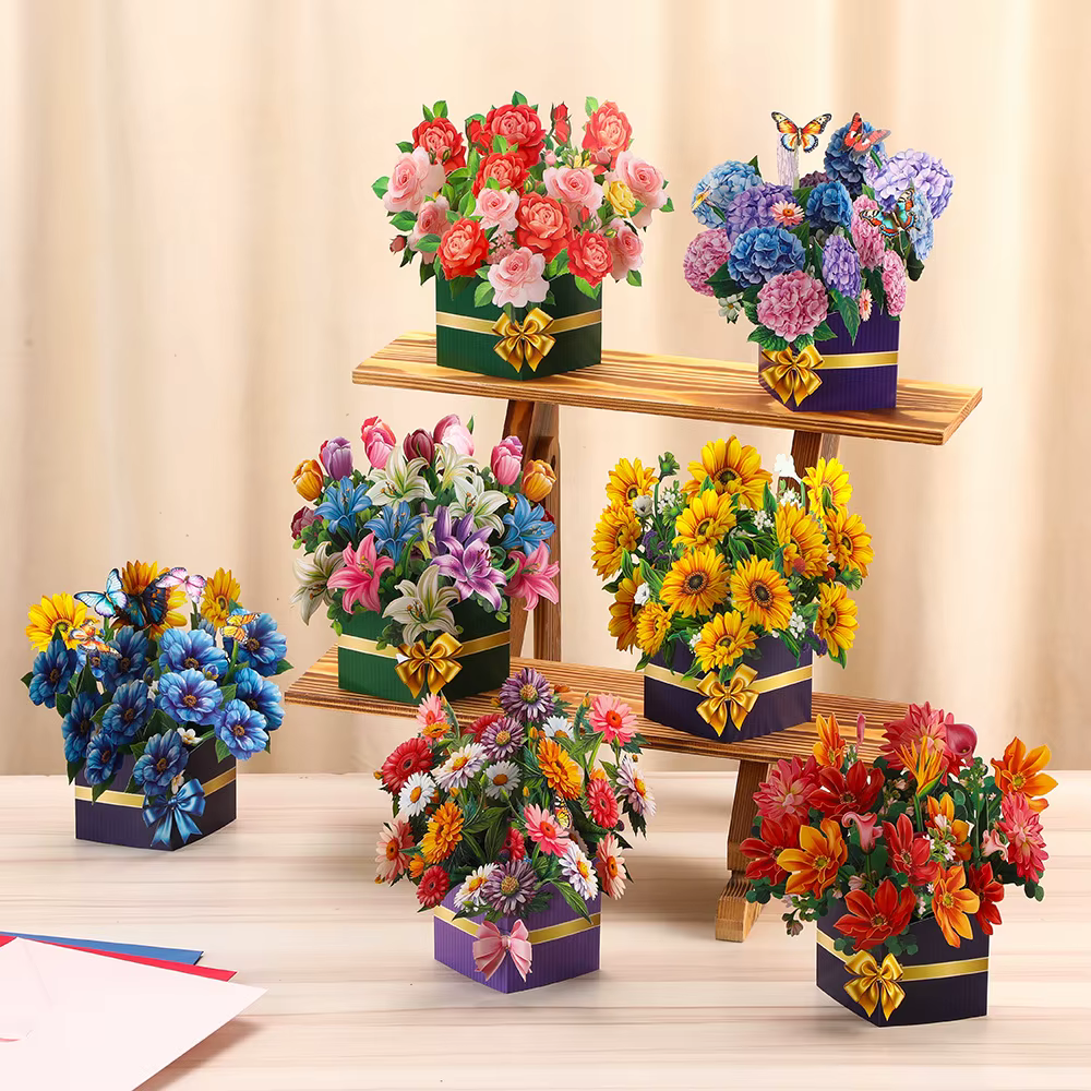 Carte de vœux à fleurs pop-up 3D multi-styles pour la fête des mères
