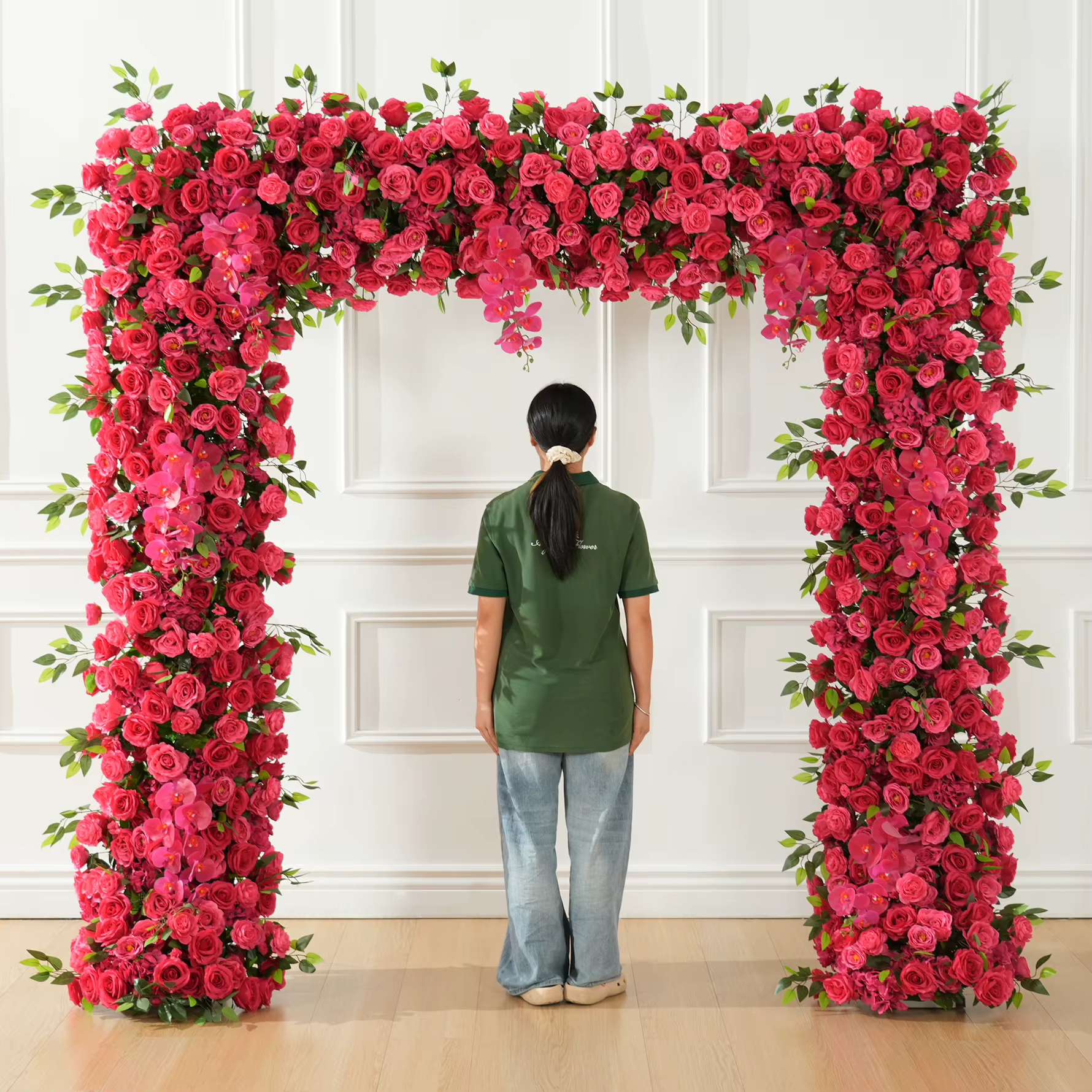 CHUXIN C9035 arc décor rouge Rose orchidée feuille de chêne Arrangement floral pour table de mariage rangées florales cérémonie sol Bouquet boules