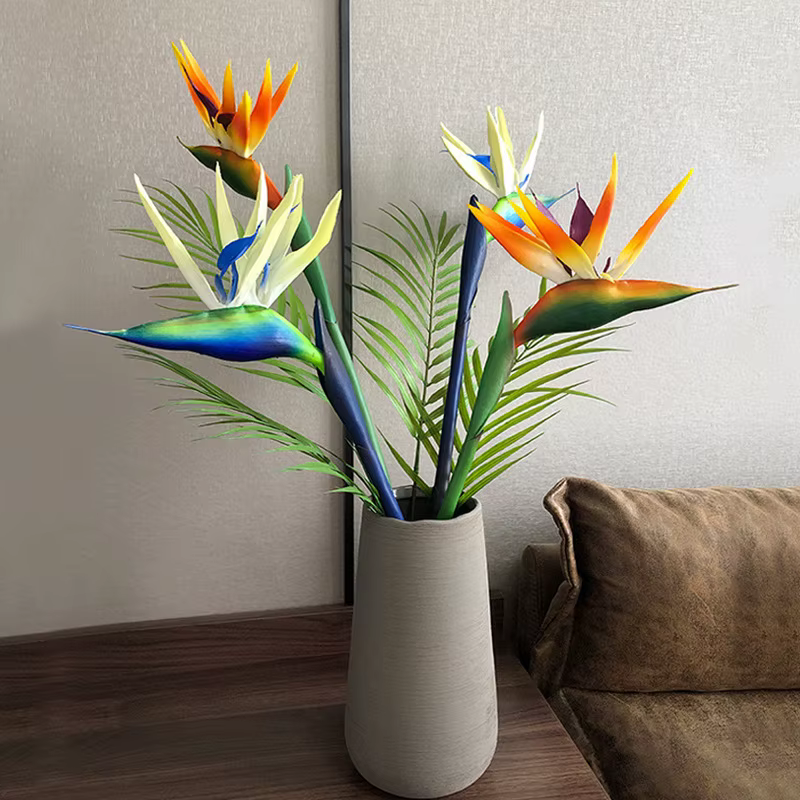 3 fleurs artificielles d'oiseau de paradis en caoutchouc Strelitzia