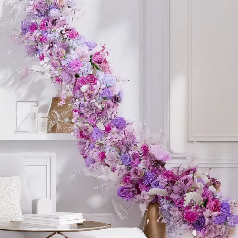 Arrangement de rangées de fausses fleurs 200x35CM