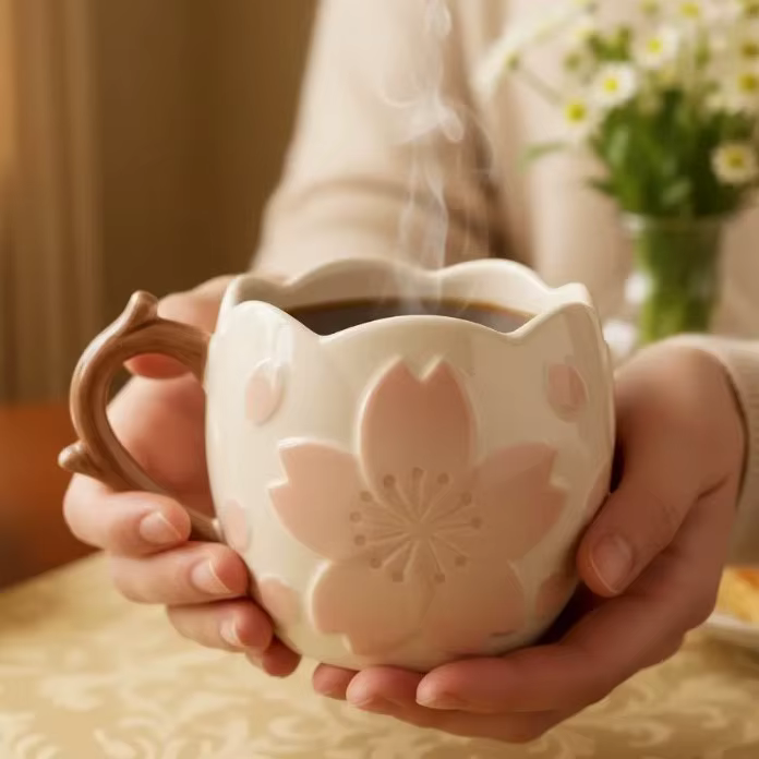 Mug en céramique créatif et élégant en forme de fleur, de haute qualité, style rétro français, pour boire du café et de l'eau