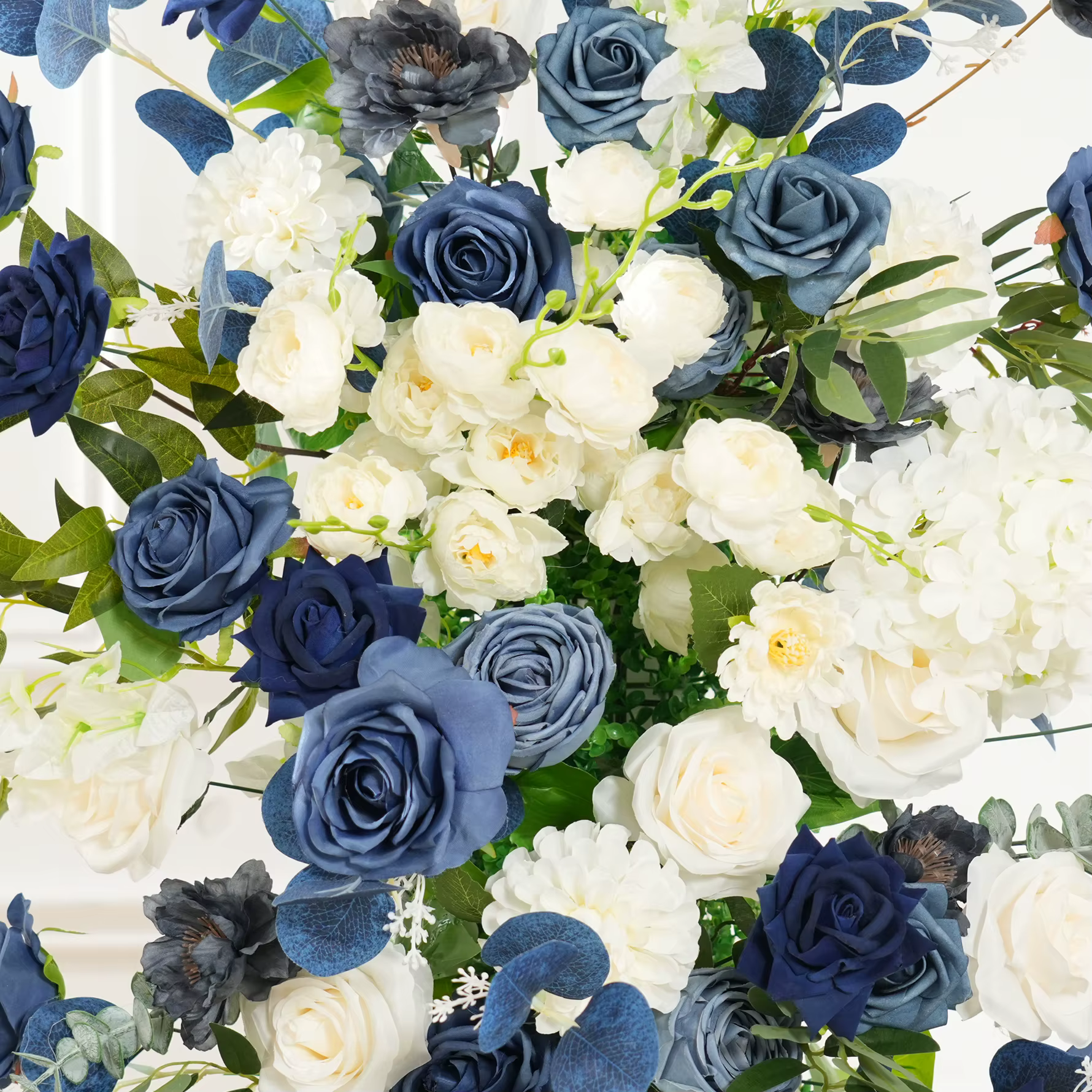 Angela fleur A9032 bleu blanc Rose verdure KT conseil Arrangement Floral mariage toile de fond événement