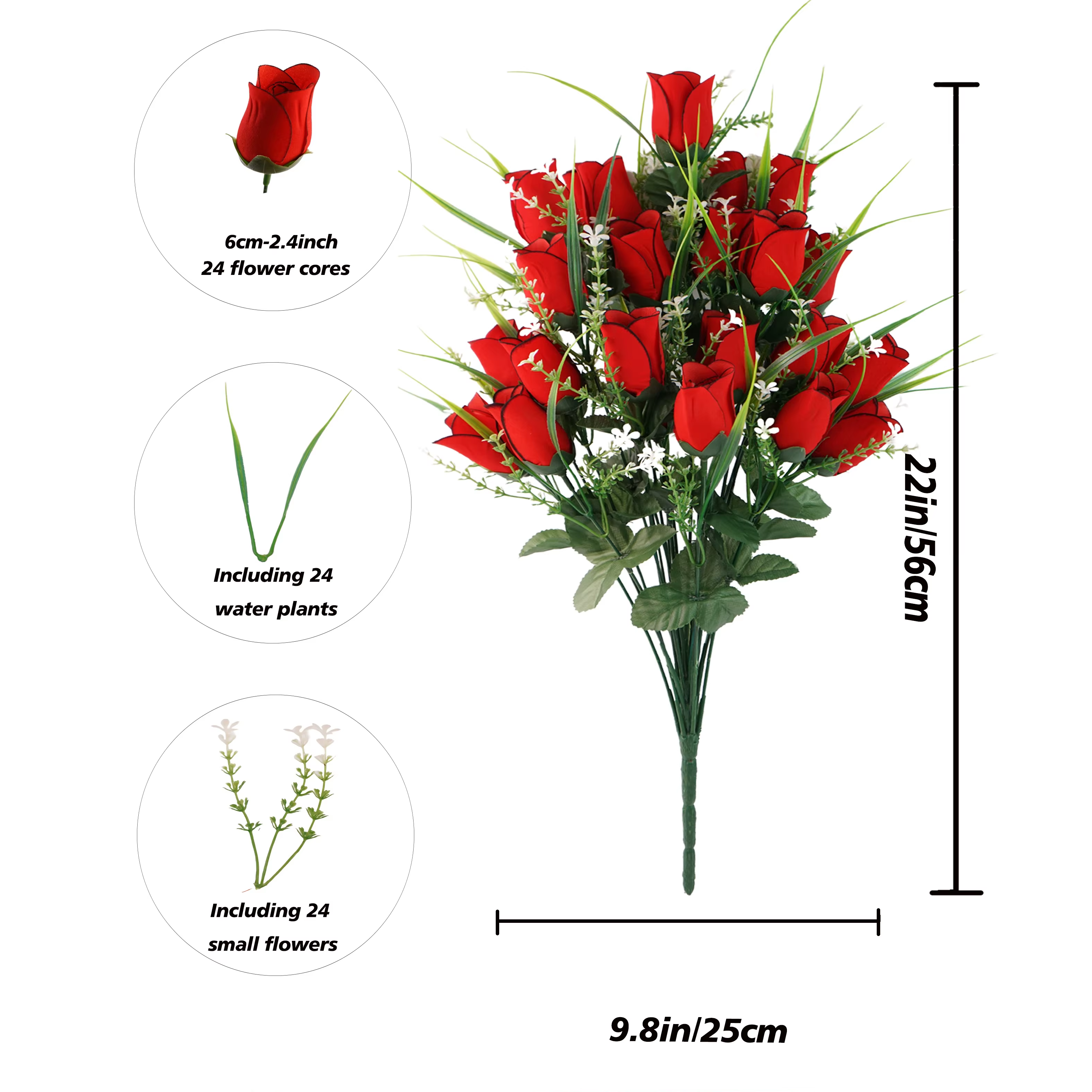 Roses artificielles pour tombes - Fleurs commémoratives extérieures vibrantes et résistantes aux intempéries avec vase - Parfaites pour les tributs funéraires