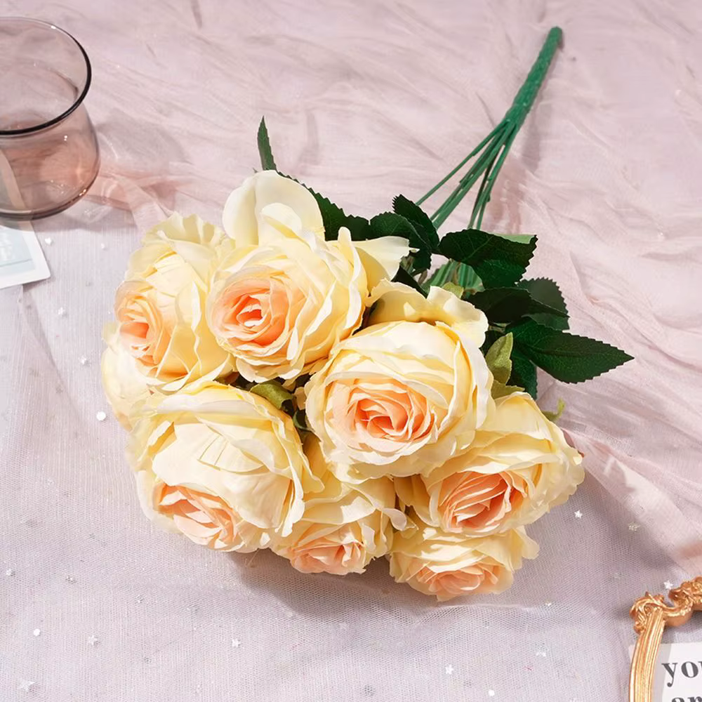 Fleur artificielle rose multicolore à 9 têtes