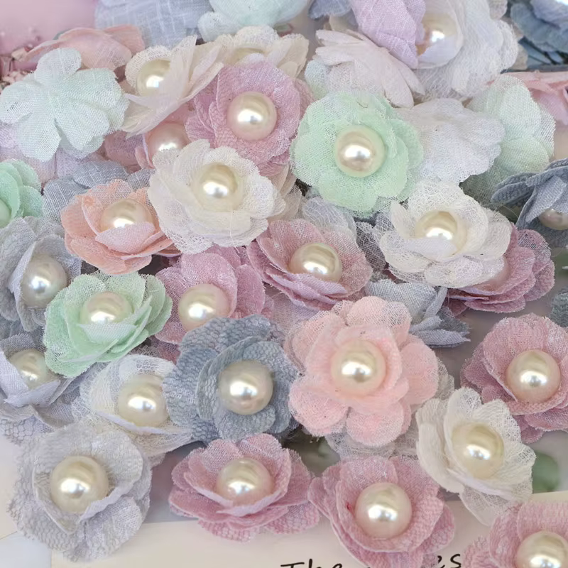 Fleurs Artificielles en Tissu Perlé Fait à la Main