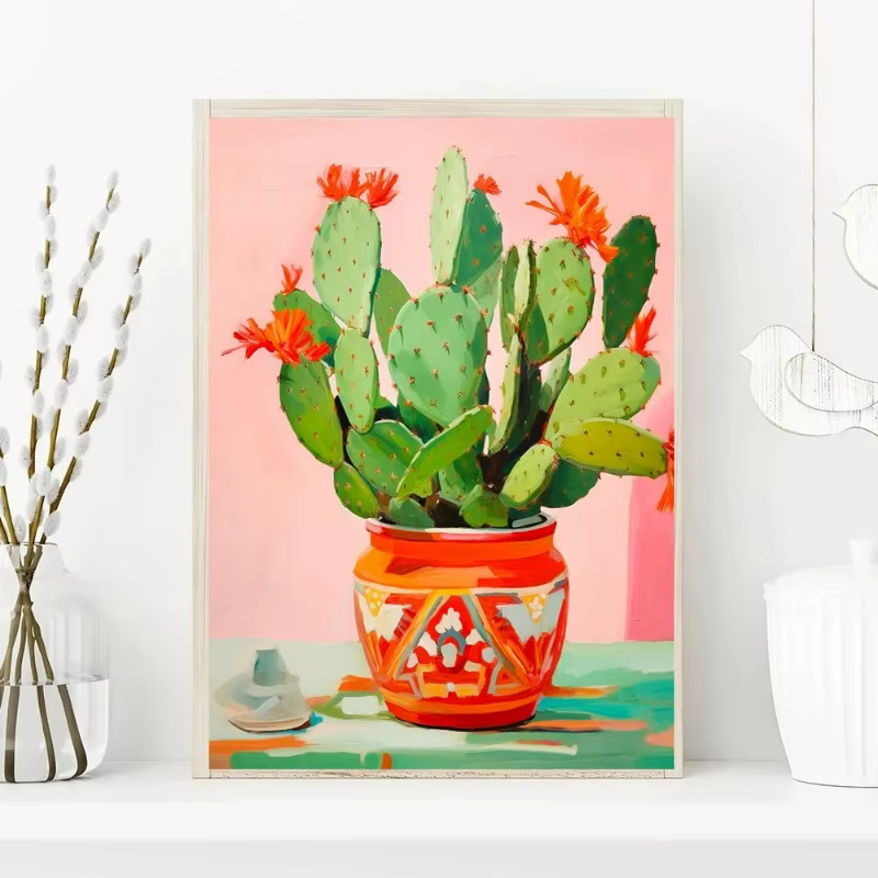 Vase à fleurs de Cactus coloré abstrait aquarelle