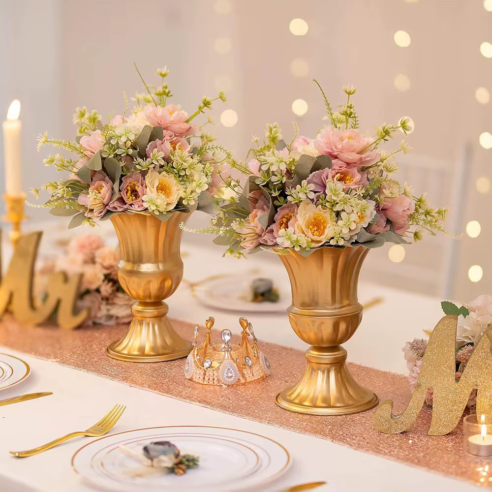 Vase d'arrangement de fleurs en or pour centre de Table de mariage