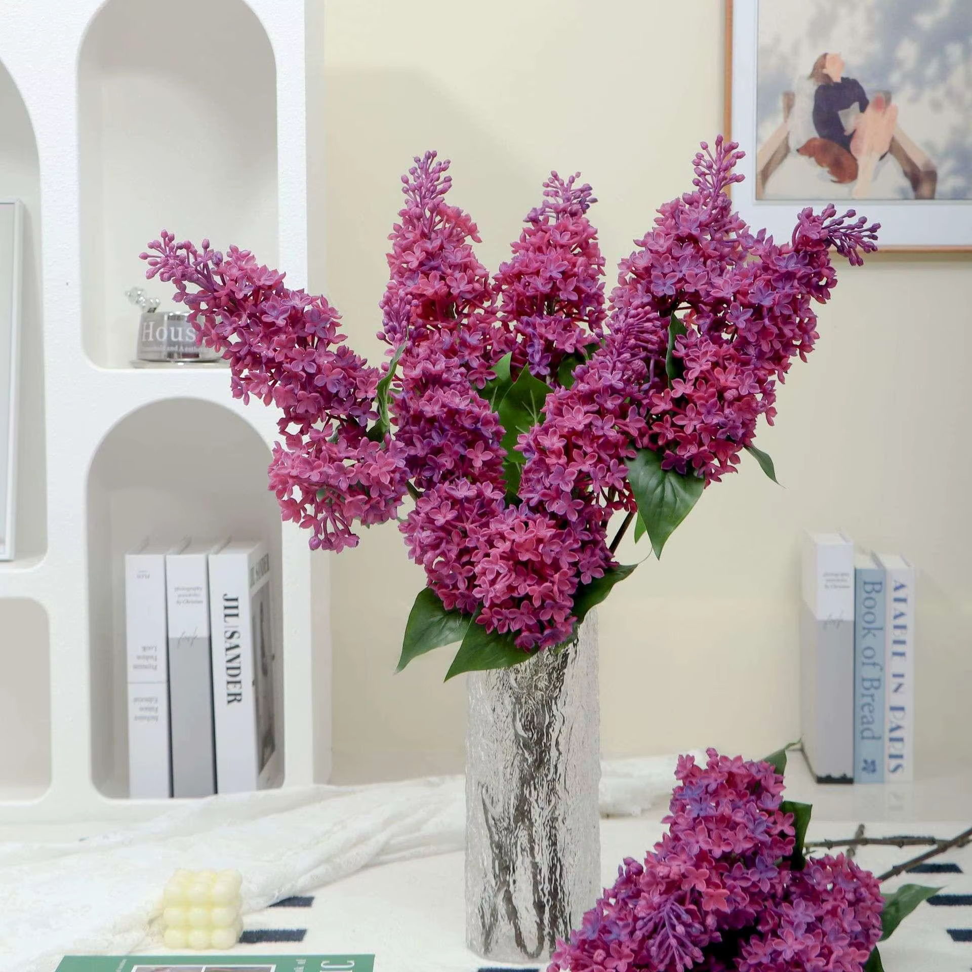 1 fleur artificielle en silicone de couleur lilas
