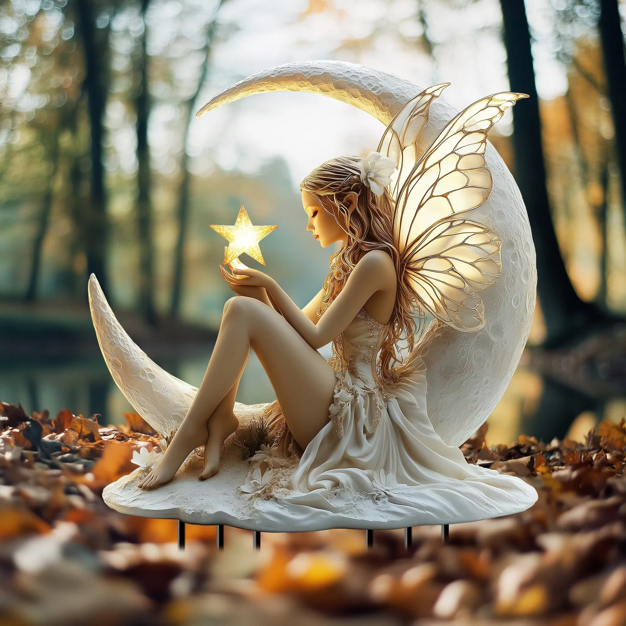 Décoration de jardin féerique de lune en bois