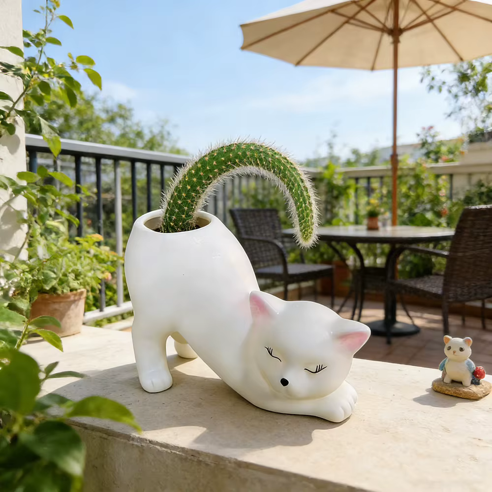 Pot de fleurs créatif en forme de queue de chat mignon de dessin animé pour plantes succulentes et cactus
