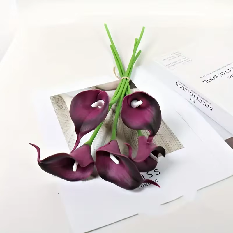 Bouquet de lys Calla artificiel – Fausses fleurs violettes réalistes pour mariages