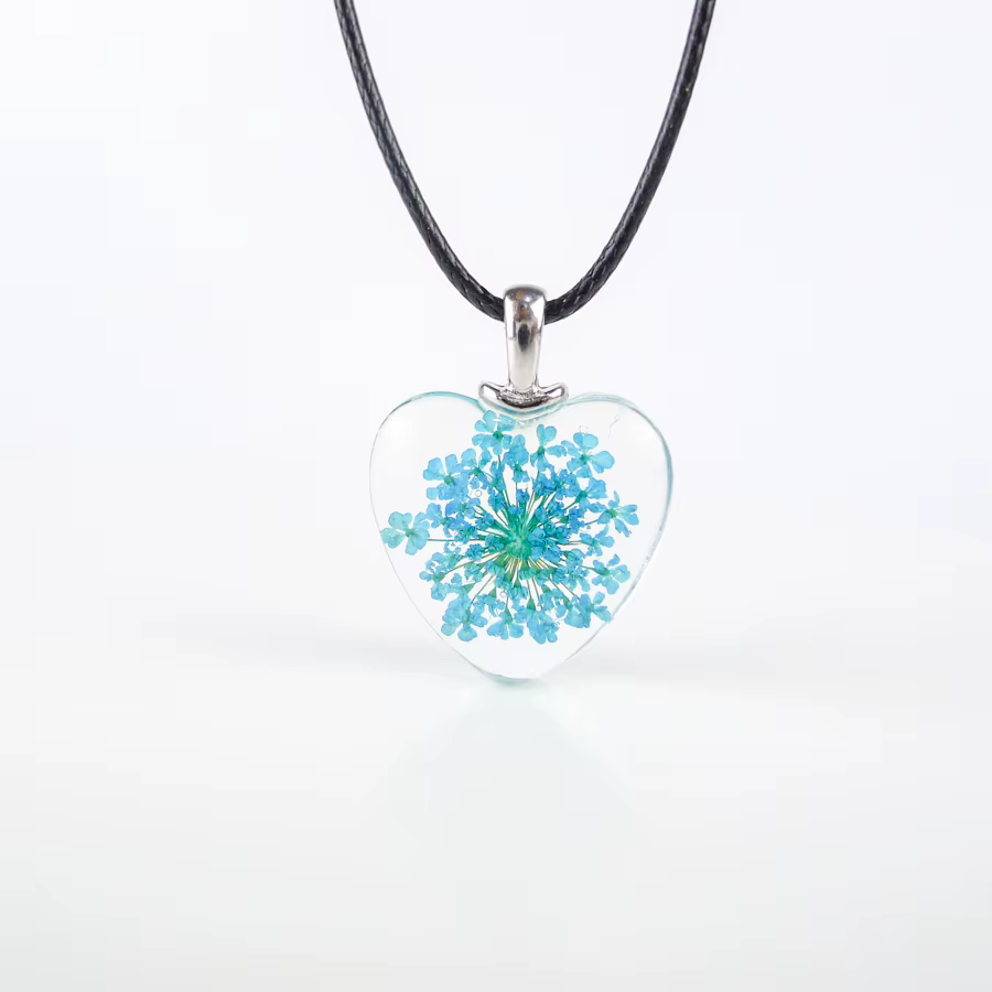 Pendentif en Verre en Forme de Cœur Fait à la Main, Long Collier pour Femme Amoureux, # FY406