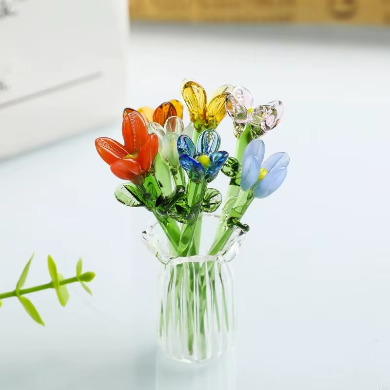 Bouquet fleurs en verre délicat avec Vase