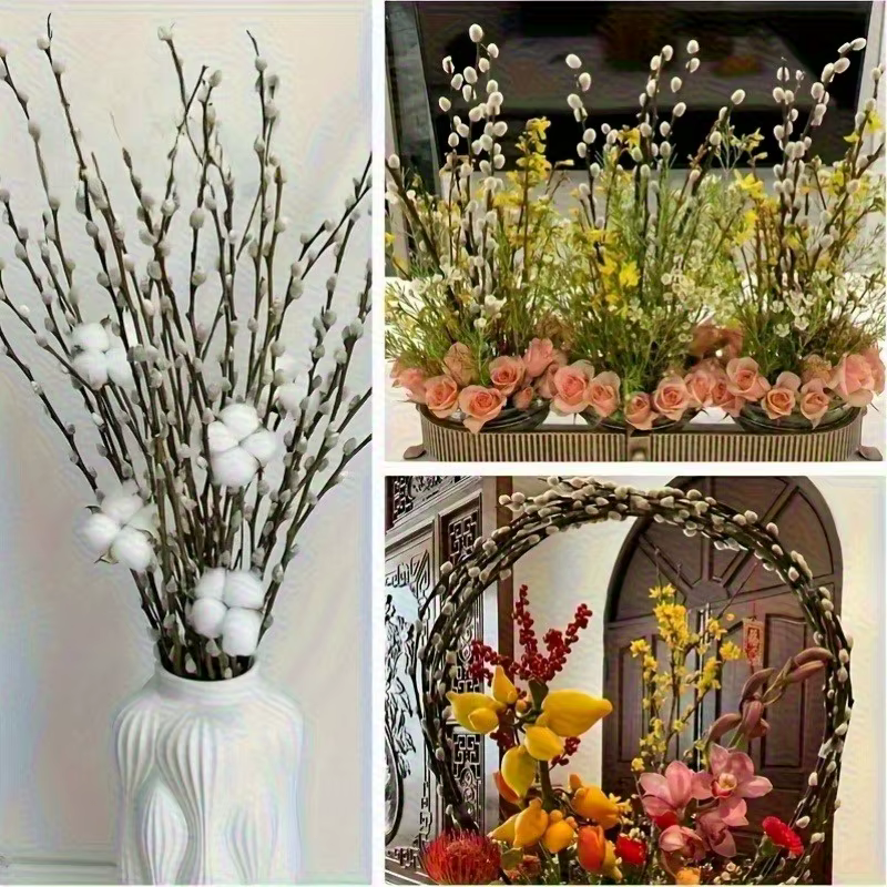 15 pièces de bouquet de saules argentés en fleurs séchées