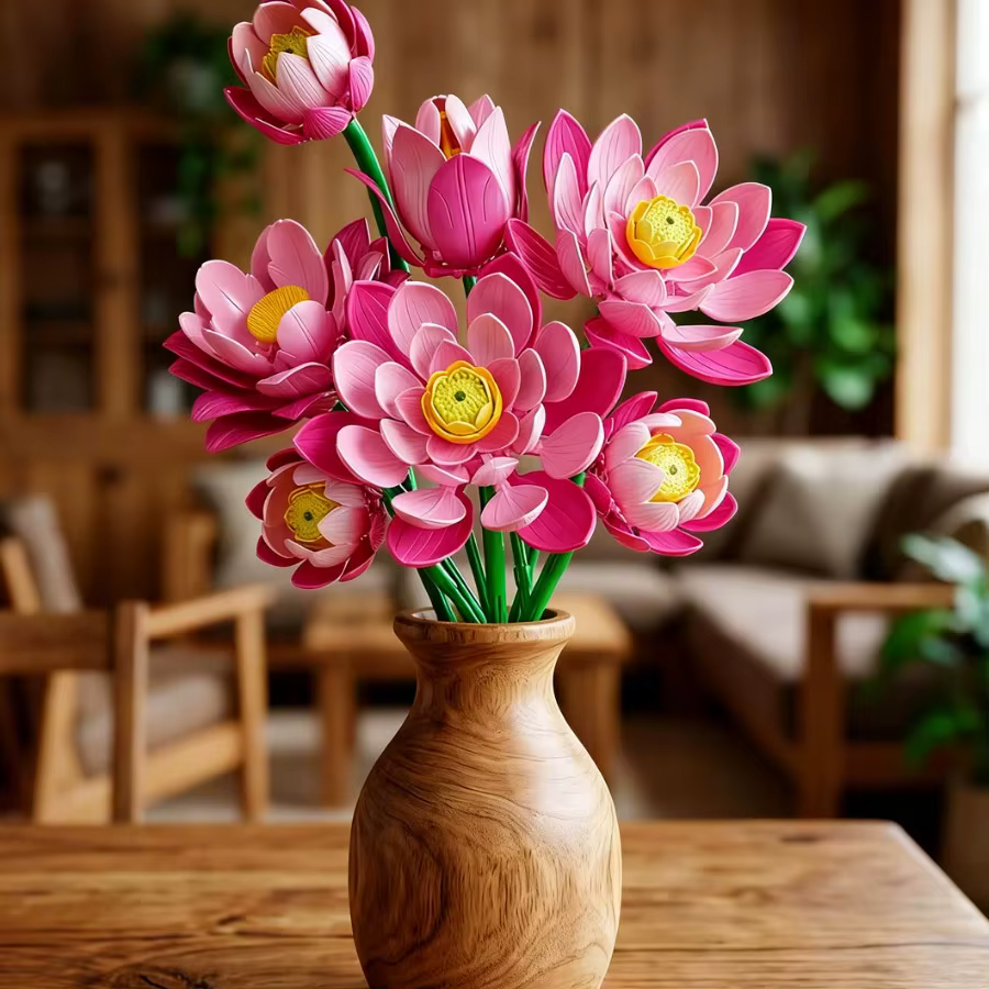 Kit de blocs de construction floraux mixtes : tiges de lotus et pivoines