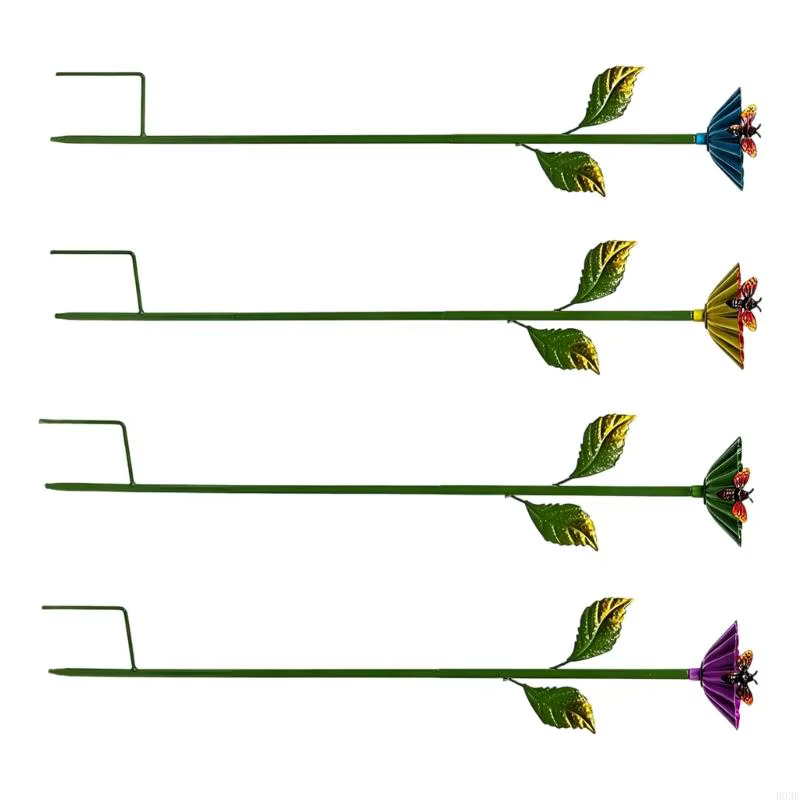 Jeu 4 piquets jardin fleurs en métal pour l'extérieur
