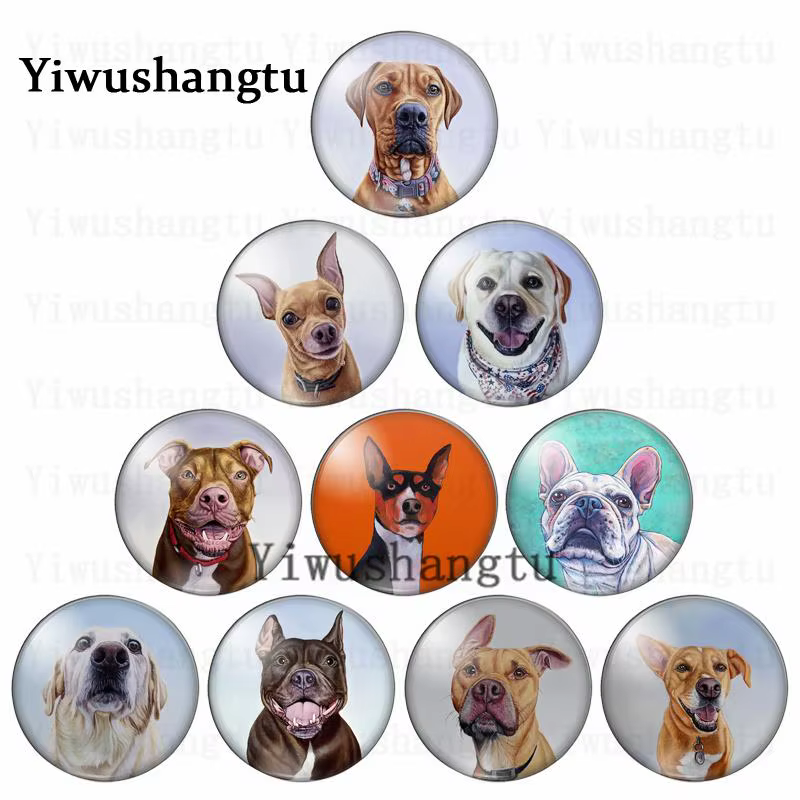 Cabochon animal tête de chien mignon 12mm/20mm/25mm/30mm photo ronde cabochon en verre démo dos plat résultats de fabrication