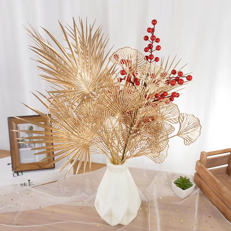 Plantes artificielles dorées en plastique pour décoration de Noël
