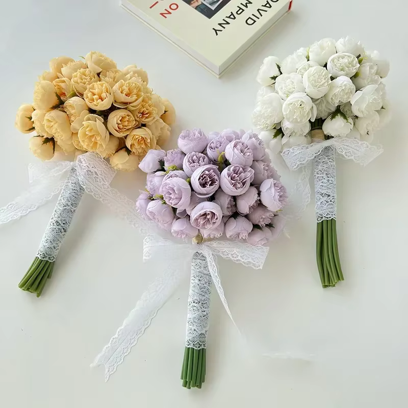 Rose Rose pivoine fleurs artificielles Bouquet de soie 27 têtes Roses fausse fleur pour Vase de Table organiser les fleurs de décoration de mariage à la maison