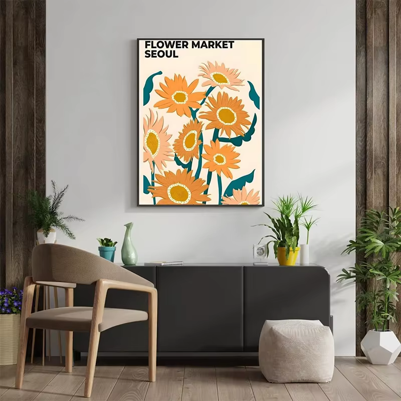 Affiche Murale Abstraite de Fleurs du Marché Floral de Paris et de New York