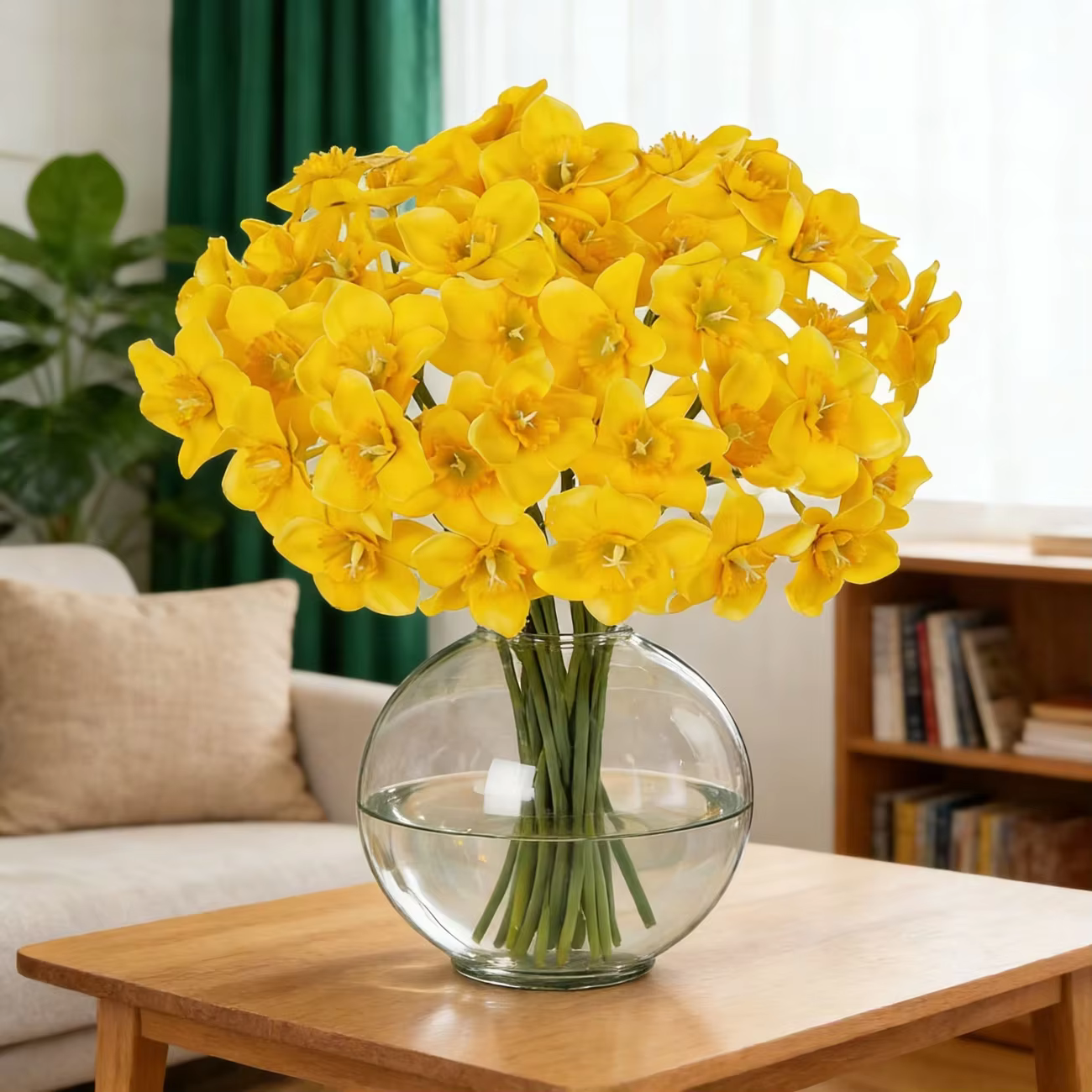 6/12 tiges de fleurs artificielles jaunes en forme de narcisse
