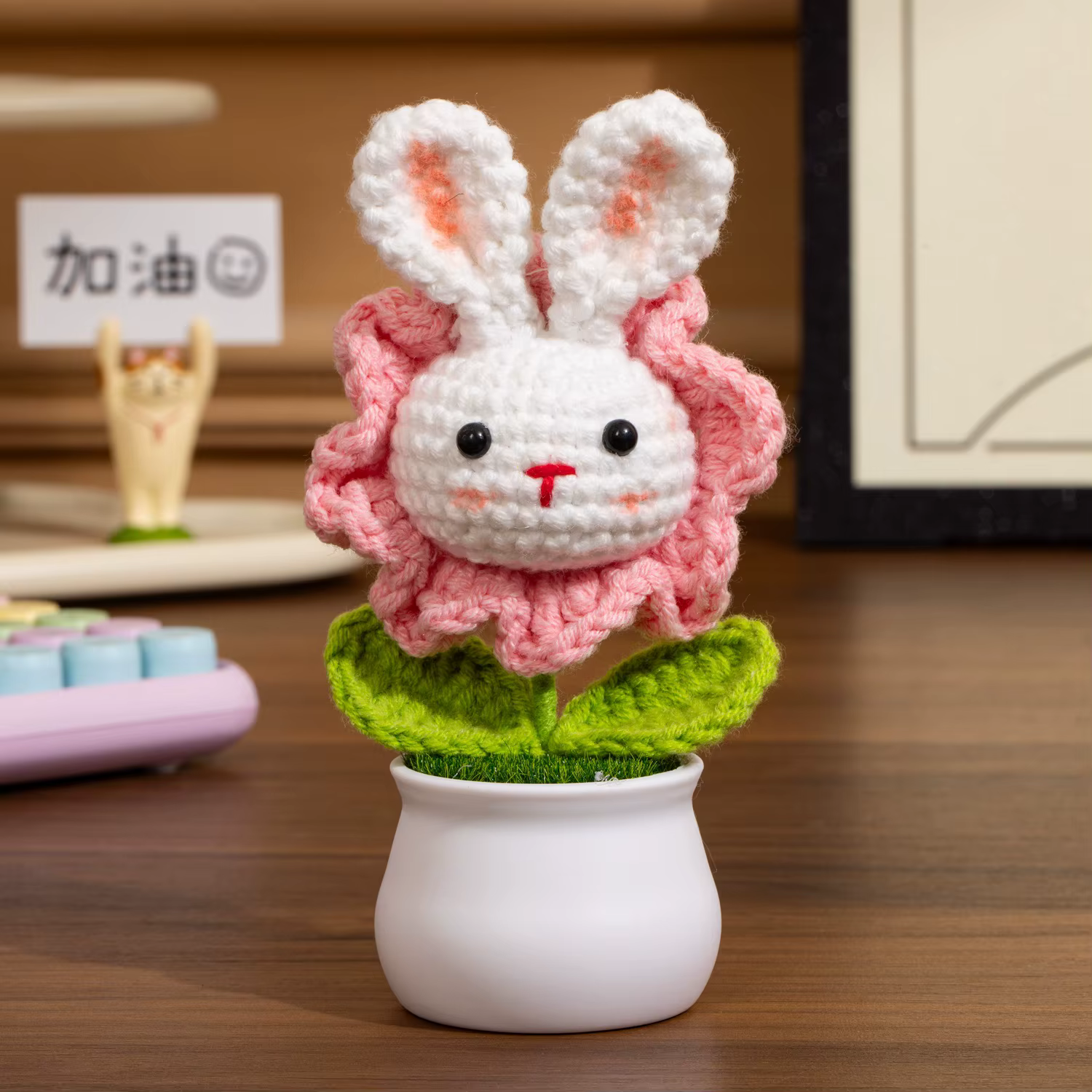 Lapin mignon tricoté fleurs en pot Animal Crochet fleur tissée