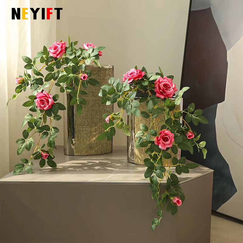 Rose vigne artificielle plante verte rotin maison jardin déco arbre de noël accessoires bricolage fond fleur mur matériel fenêtre affichage