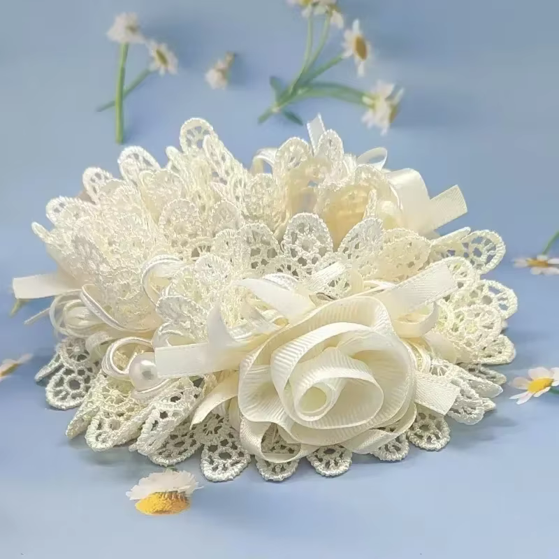 Élastique à cheveux élégant en forme de rose avec dentelle, couleur unie, accessoires pour cheveux