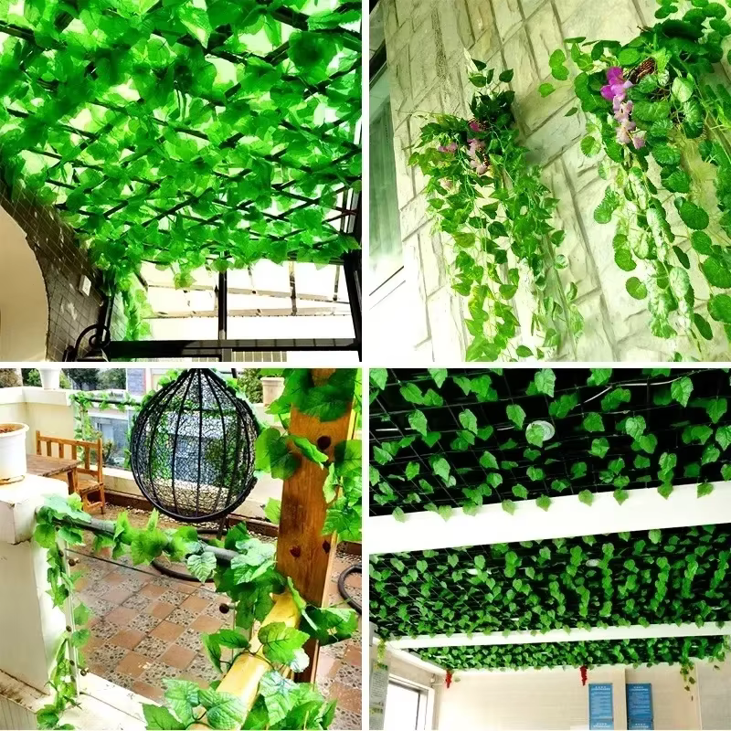 Feuilles de lierre vertes artificielles en rotin