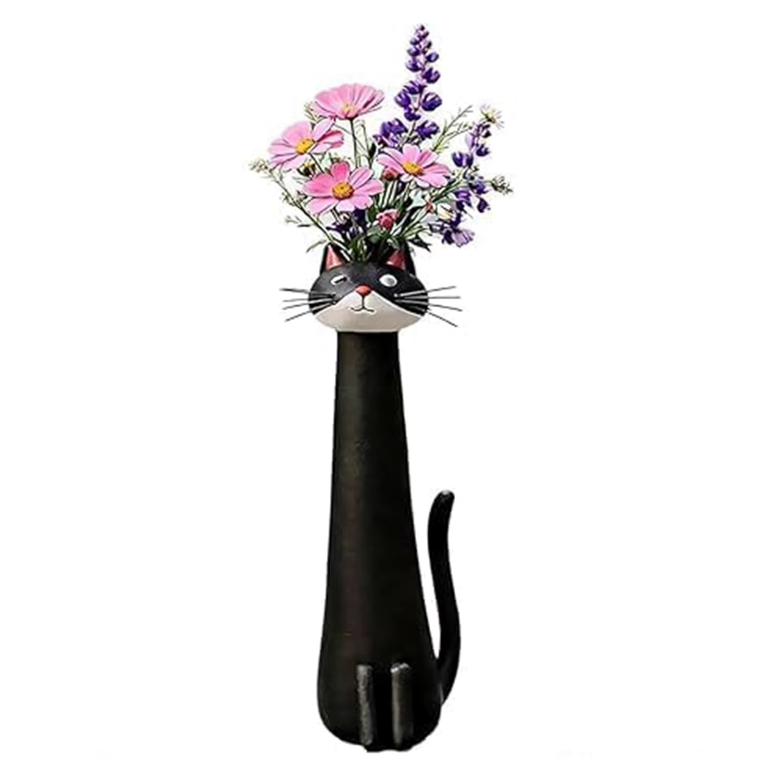 Vase à fleurs en résine artisanal fantaisie en forme de chat, ornement créatif moderne pour petites fleurs, décoration de bureau et d'étagère