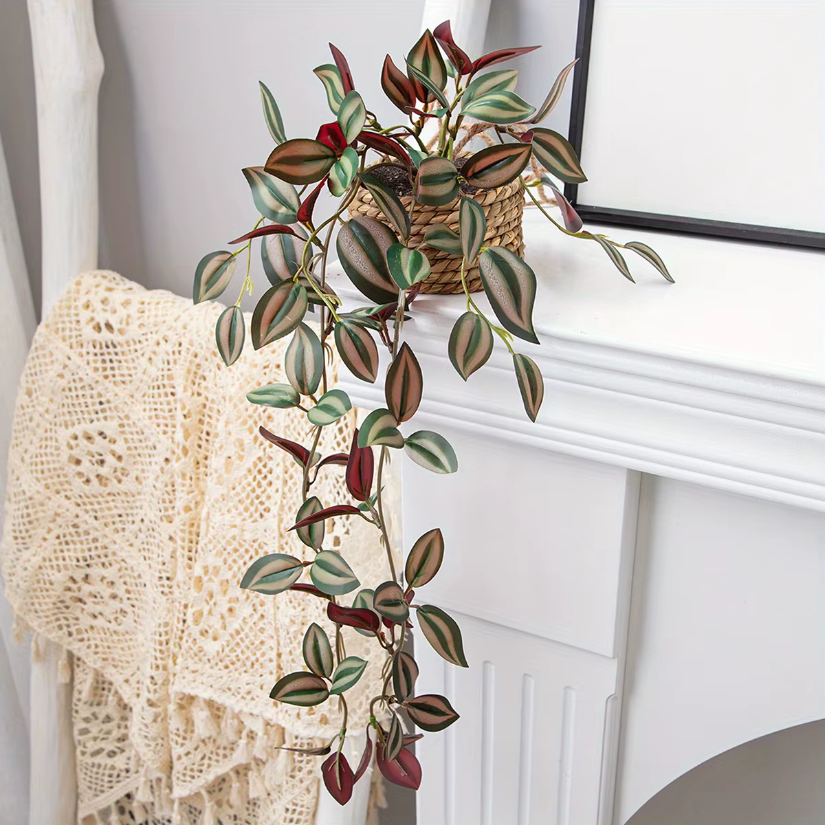 XIYA fleur artificielle suspendue herbe plante en pot Zebrina Peperomia Fittonia