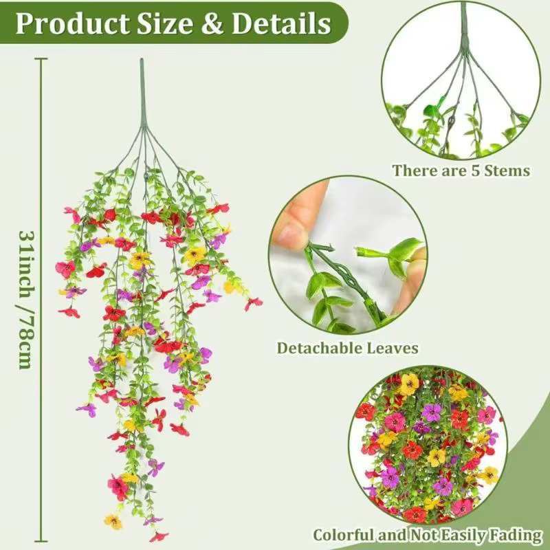 E8BD Fleur suspension artificielle pour décoration plante suspendue en plein air 6pcs 78
