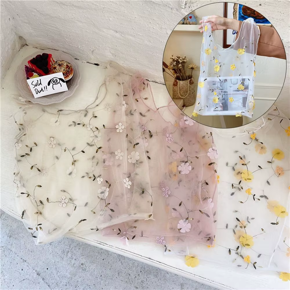 Sacs à main tendance avec broderie florale, sacs à main en maille transparente, sacs de shopping, sacs à usage spécial