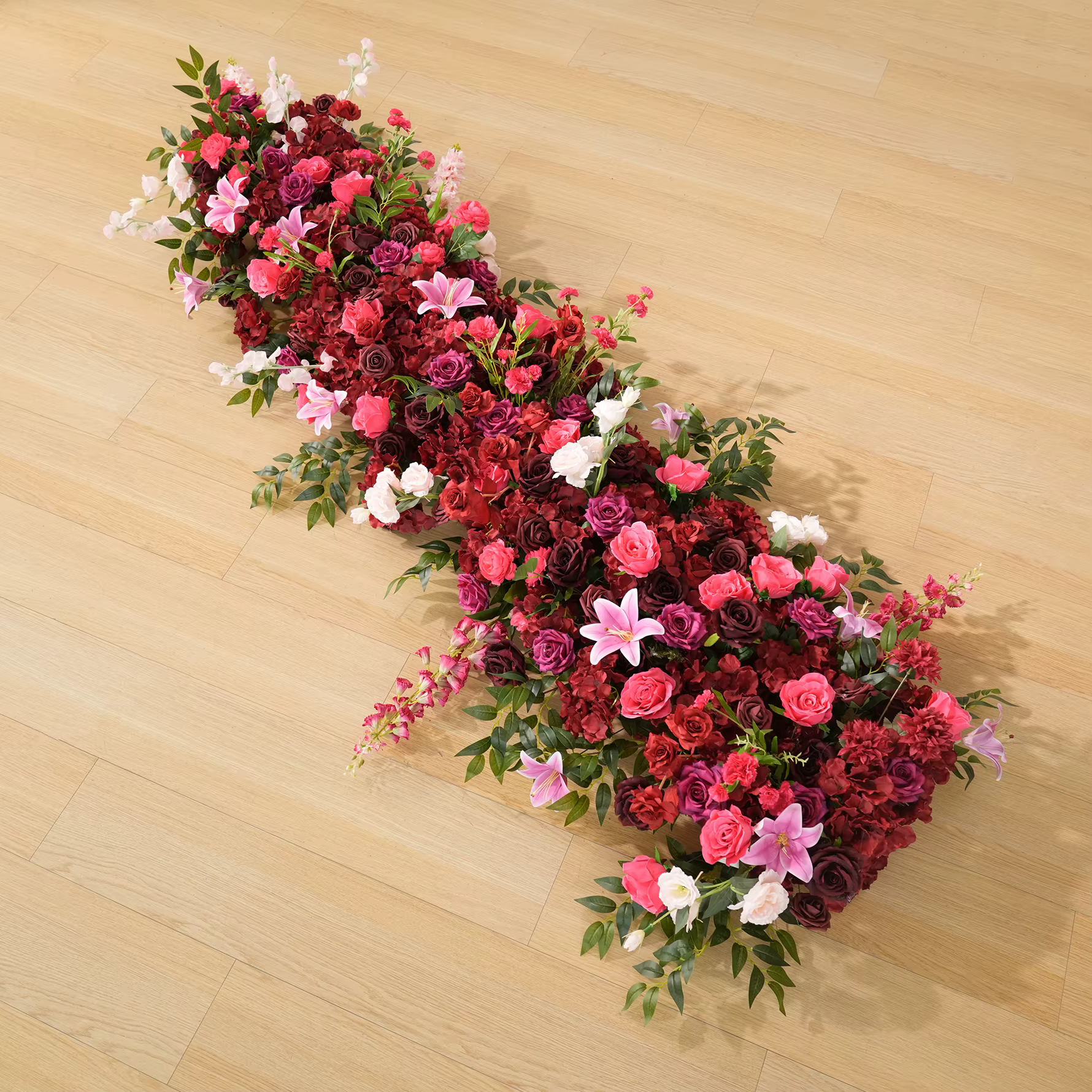 HMEOT H9047 Hydrangeas bordeaux Rose feuille verte Arrangement Floral corne arc décoration idées pour mariage passerelle allée boules de fleurs