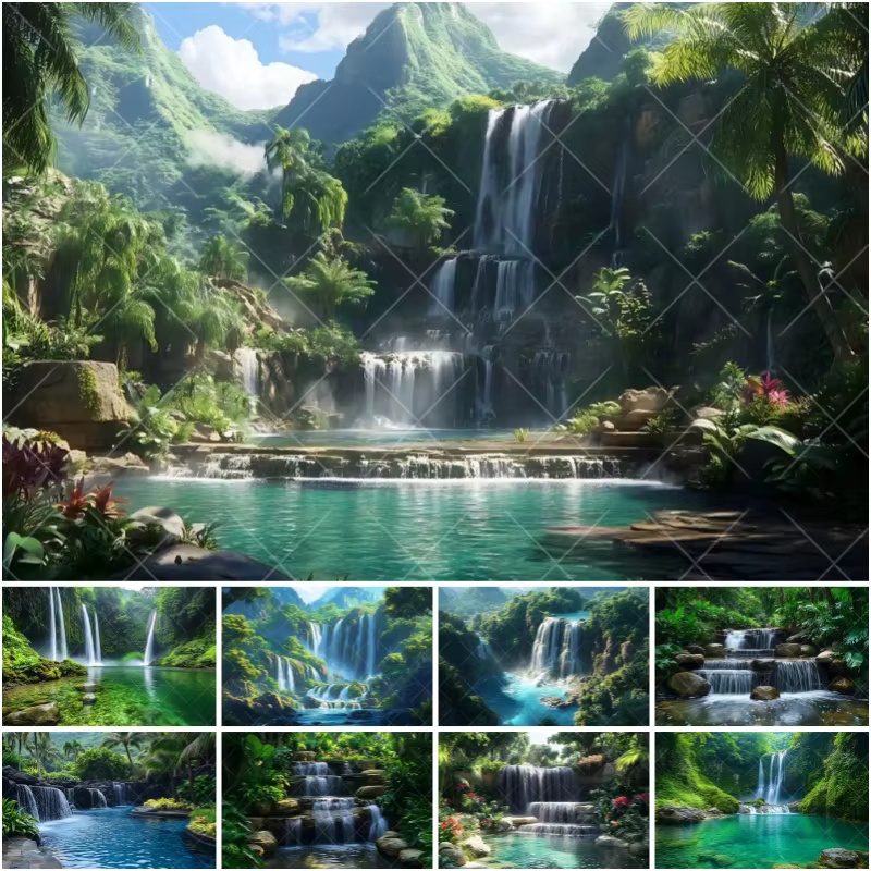 Jungle tropicale cascade paysage fond photographie forêt verte