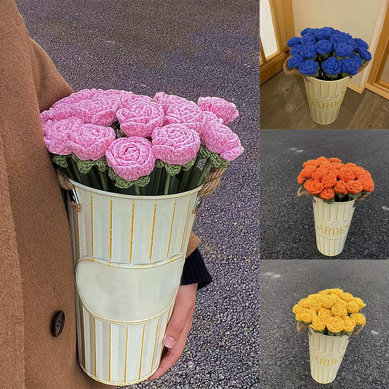 Zones de fleurs artificielles au crochet de roses faites à la main