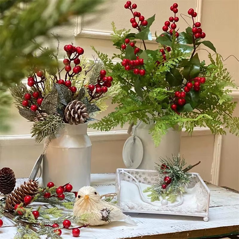 5 pièces baies de noël Branches de pin couronne