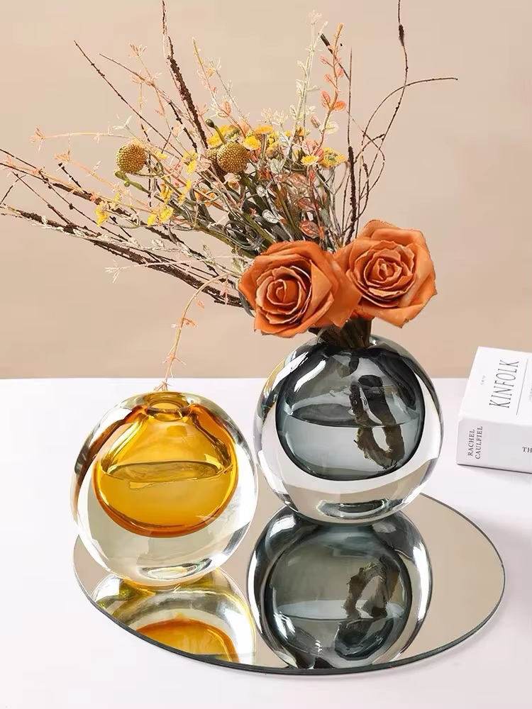 Jarrón moderne Type circulaire Vase à fleurs vitrail spheroïdal Pot de fleur de luxe accessoires pour la maison décoration cadeau Ваз