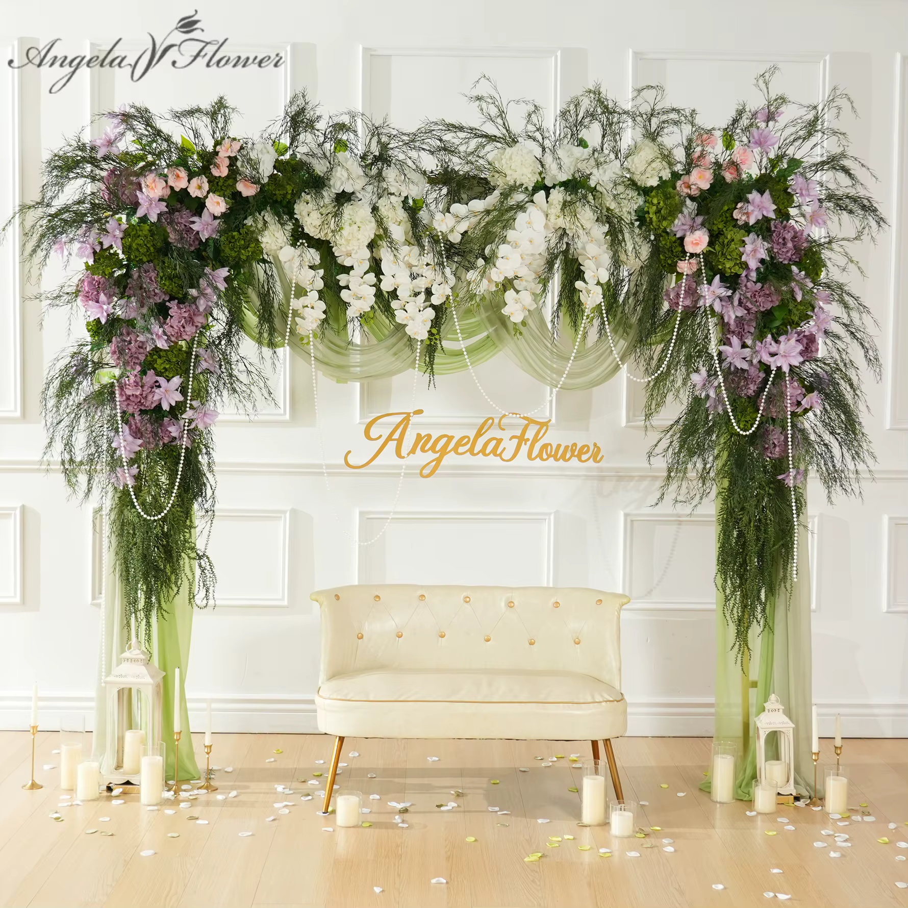 Angela fleur A9033 violet blanc hortensia coin Arrangement floral mariage décoration verdure artificielle rangée suspendue