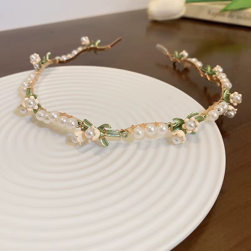 Bandeau de cheveux fleur perle pour femme, bandeau tête de mort haute, pression supérieure, breloque florale, accessoires pour cheveux polyvalents, mode