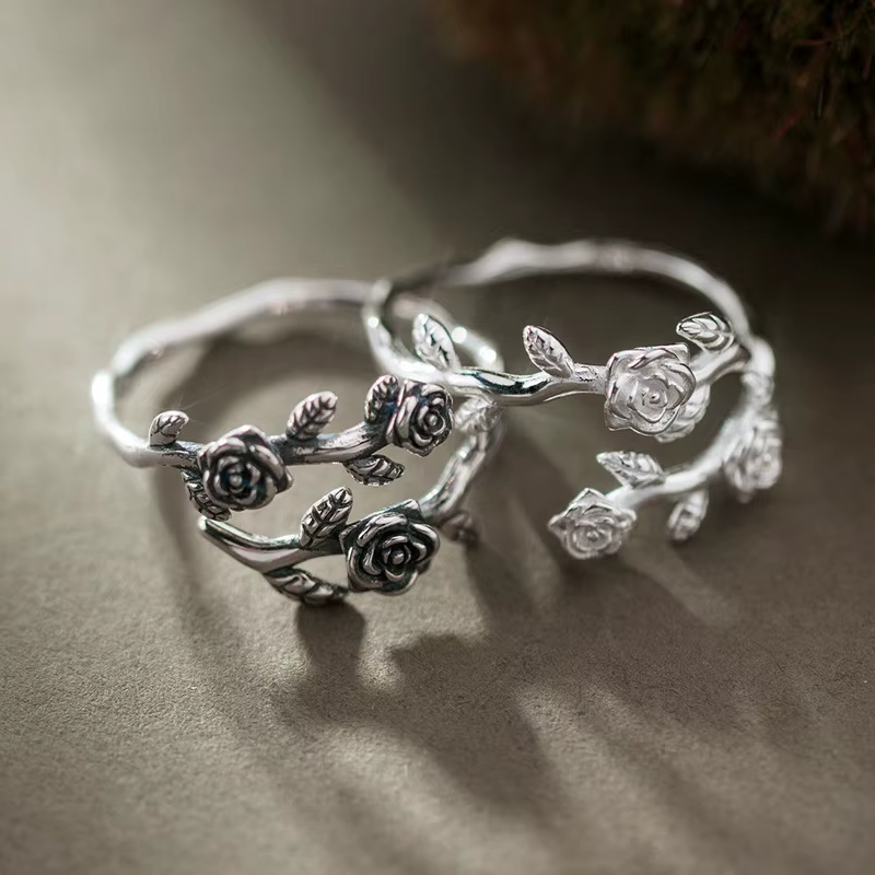 Bague Fleur Élégante en Argent Sterling 925 Buyee, Bague Ouverte Rose pour Femme et Homme, Bijoux Fins Tendance pour Couples, Cadeau Idéal
