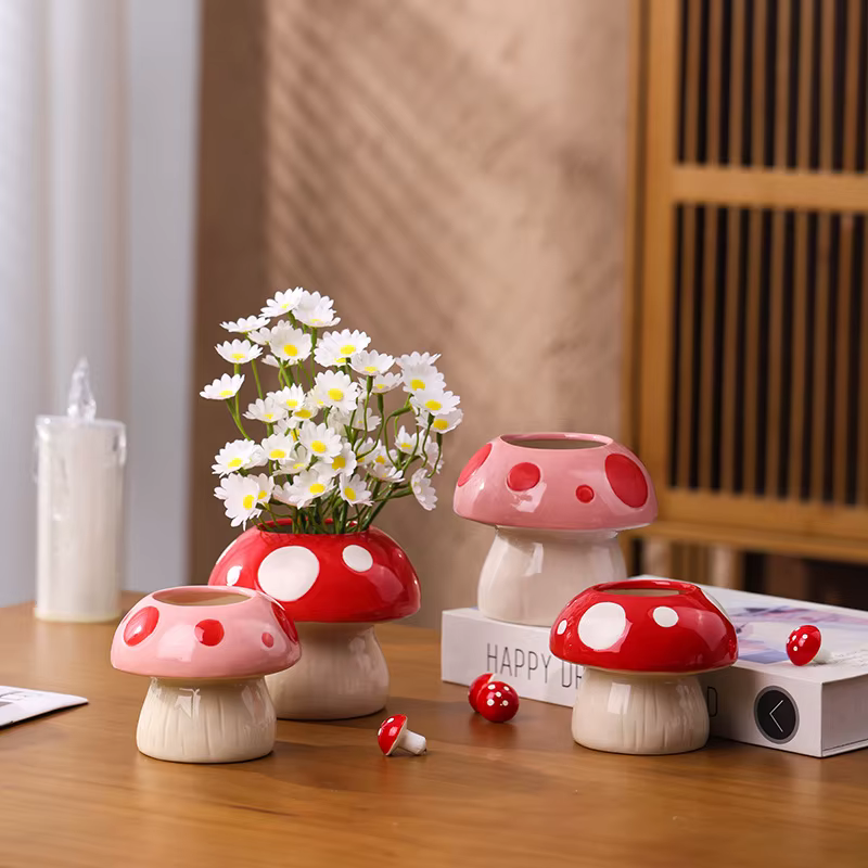 Vase hydroponique champignon rose créatif