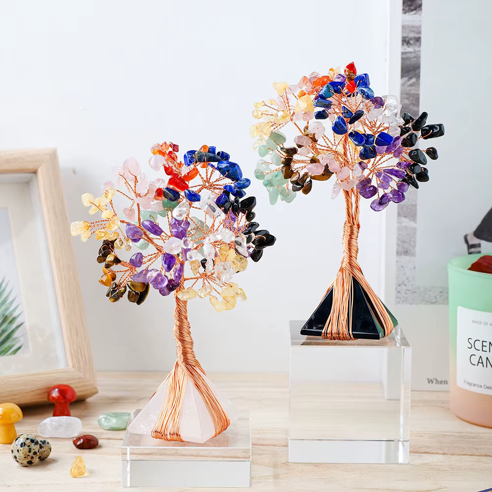Arbre d'argent en Quartz Rose naturel